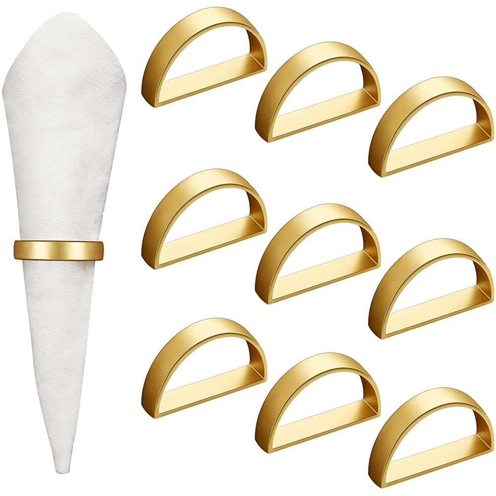 CTRLZS 10 Pieces Gold Napkin Rings Metal Napkin Ring Holders Modern Design Ring Holder Metal Semicircle Buckles