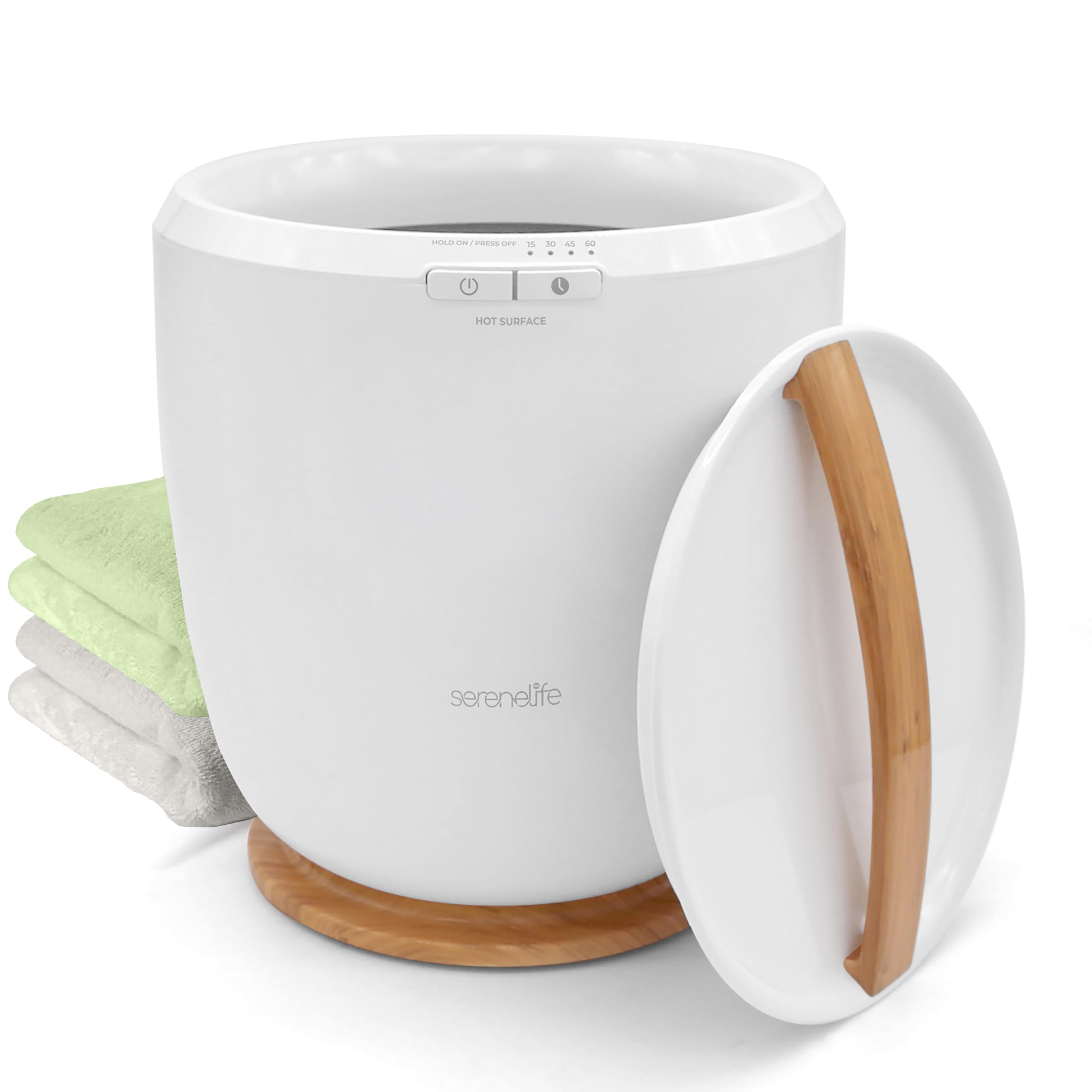 SereneLife Towel Warmer Bucket – Luxury Electric Towel Heater with Auto Shut-Off & Aromatherapy, Fits Large Bath Towel, Blanket, Robe or Pyjamas – Spa & Bathroom Use (Honey)