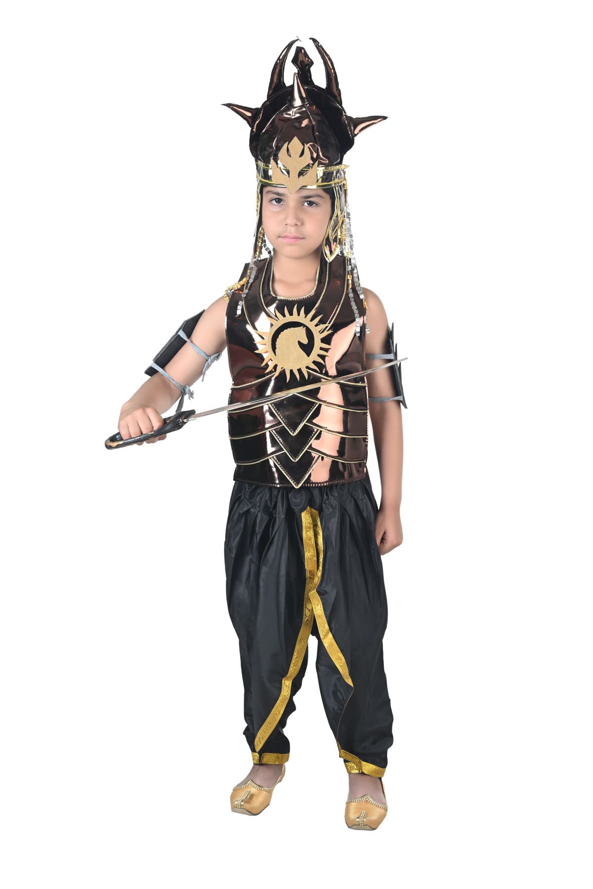 BookMyCostume Baahubali Warrior Indian Movie Character with Helmet & Sword Kids & Adults Fancy Dress Costume 3-4 yrs