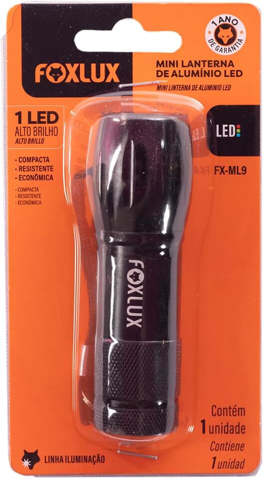 Lanterna LED Foxlux Alumínio MI9 Luz Intensa Portátil Pilha AA Camping Trilhas