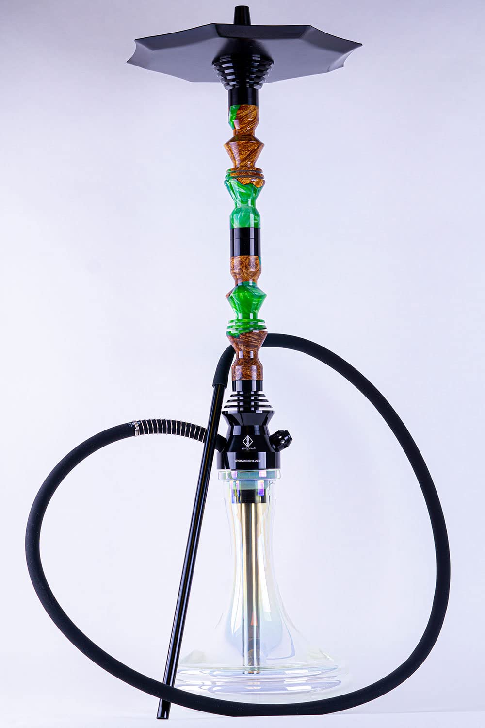 B2 Hookah Precious Cut Collection Double Green Jackpot with Burl Wood INCLUDES MATCHING VASE