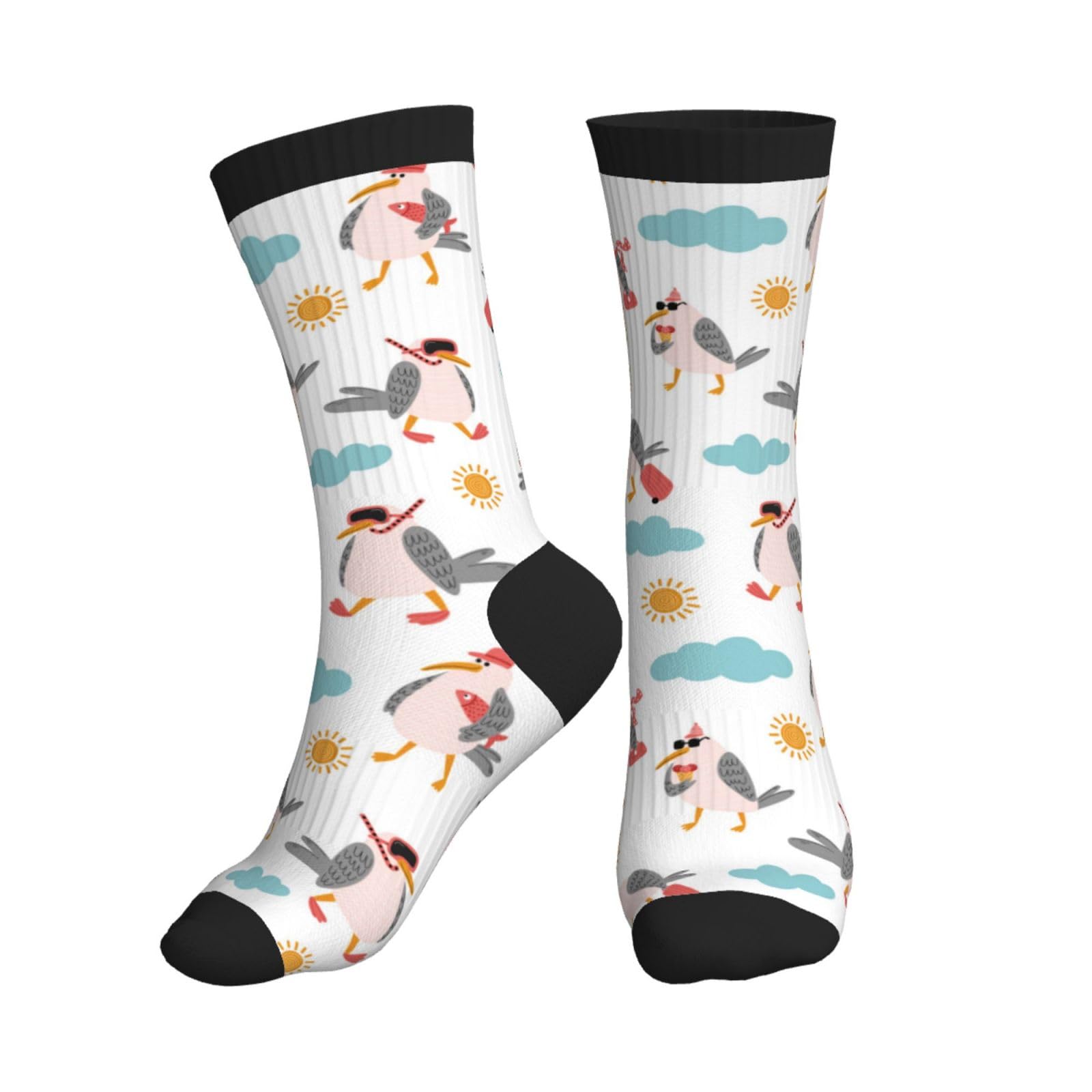 Disnimoo Unisex 3 Black Funny Seagulls Crew Socks For Women Men Athletic - Comfort Soft Mid Calf Sole Running Socks