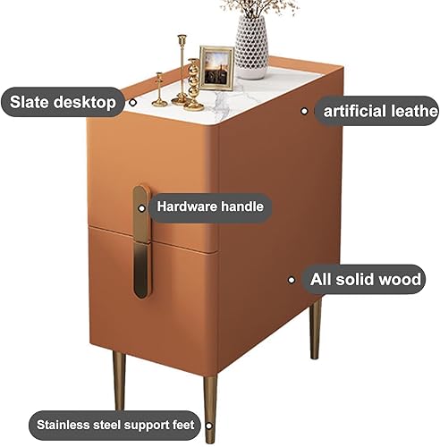 Miniatura 3 de Mesitas de noche de 9.8 15.7 pulgadas de ancho, mesa de noche moderna con 2 cajones, mesita de noche, mesita de noche estrecha (color blanco,