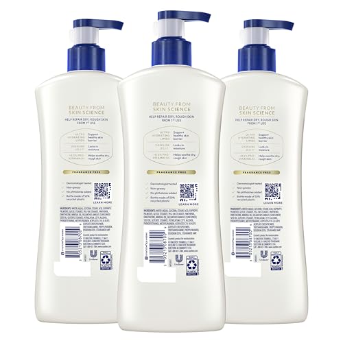 Unilever Vaseline Intensive Care Unscented Advanced Repair Body Lotion - Ultra-Hydrating with Lipids for Extremely Dry Skin, 20.3 oz, Pack of 3