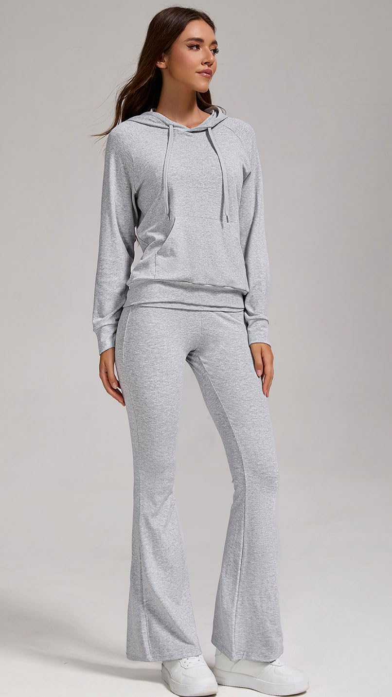 YETOWA Elegante tuta da donna in 2 pezzi, felpa con cappuccio e pantaloni svasati, perfetti per abbigliamento casual attivo
