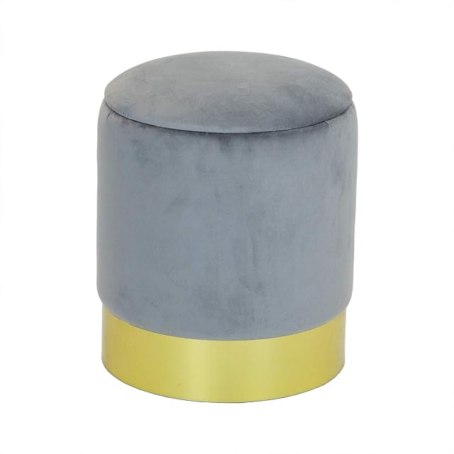 Charles Bentley Round Velvet Storage Dressing Table Stool Footstool Pouffe/Ottoman with Gold Base Grey