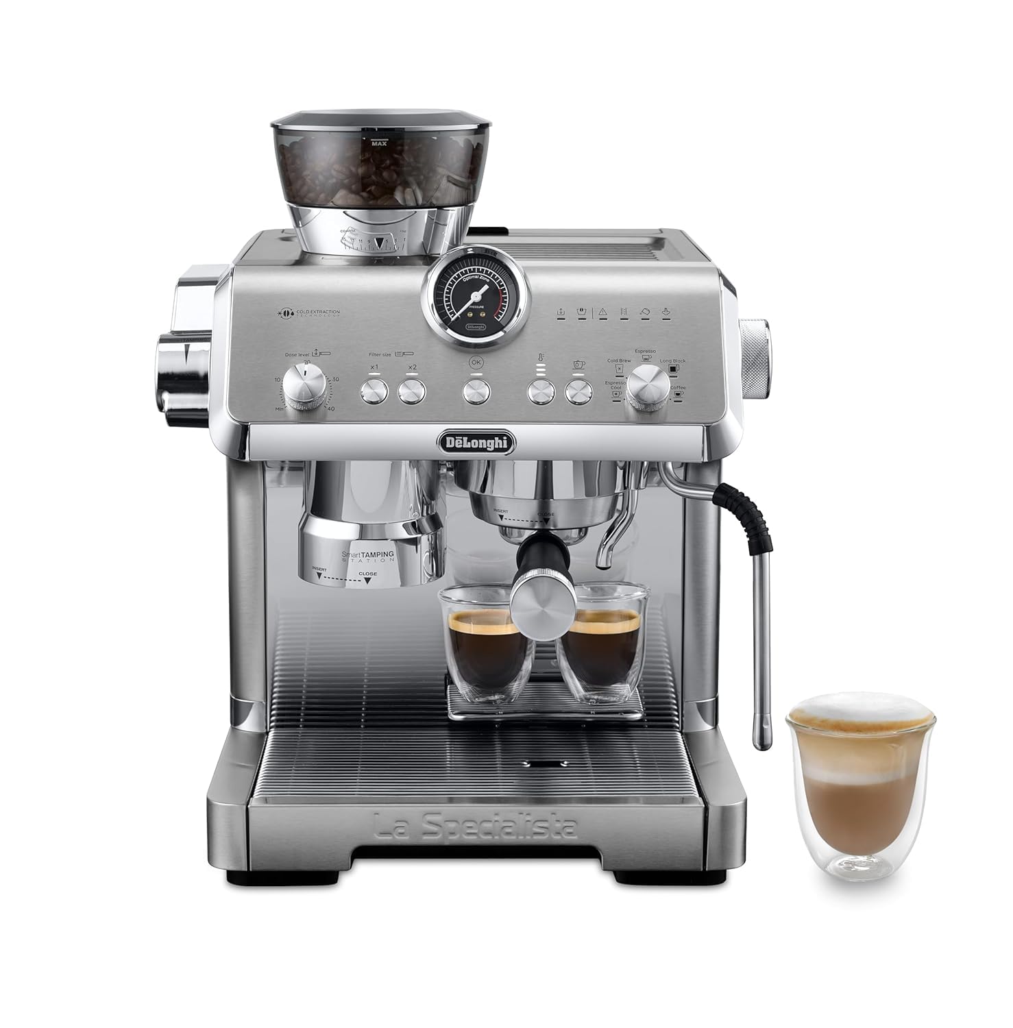 De'Longhi Cold Brew Coffee Machine LA SPECIALISTA OPERA Semi-Automatic Barista Espresso Machine with Built-in Grinder & Smart Tamping, Cold Extraction, 15 Bar Pressure, 15 Adjustable Settings EC9555.M