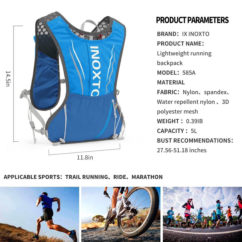 IX INOXTO Gilet da corsa per idratazione per uomo e donna zaino da acqua per corsa, 3 l, per corsa, corsa, corsa, maratona, escursionismo, blu