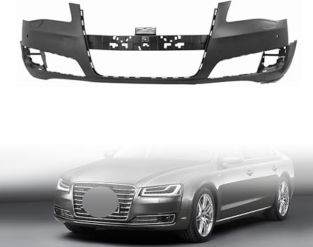 Front Bumper Cover Primed Compatible with 2011-2014 Audi A8 Quattro | Replacement for OEM 4H0807065EGRU, AU1000206 | With Park Sensor & Tow Hook Cut-Outs