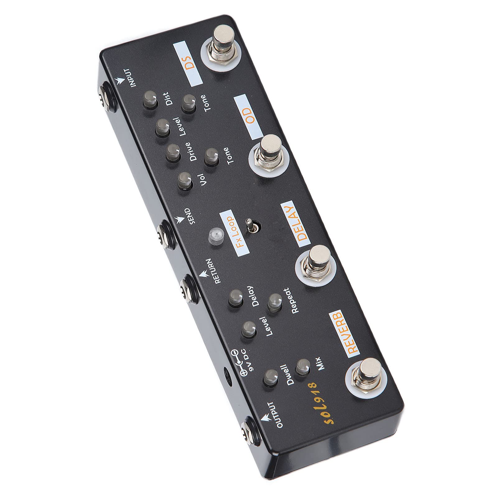 CHICIRIS Pedał Efektów Gitarowych, 5 Trybów Reverb Delay FX Loop Distortion Overdrive, z True Bypass i metalową konstrukcją, do Gitary Elektrycznej