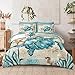 Turtle Comforter Set 6 Pieces Bed in a Bag Ocean Themed Bedding for Kids Boys Girls with 1 Comforter, 1 Pillowcase, 1 Flat Sheet, 1 Fitted Sheet, 1 Cushion Cover, 1 Solid Pillowcase (Twin, Turtle)