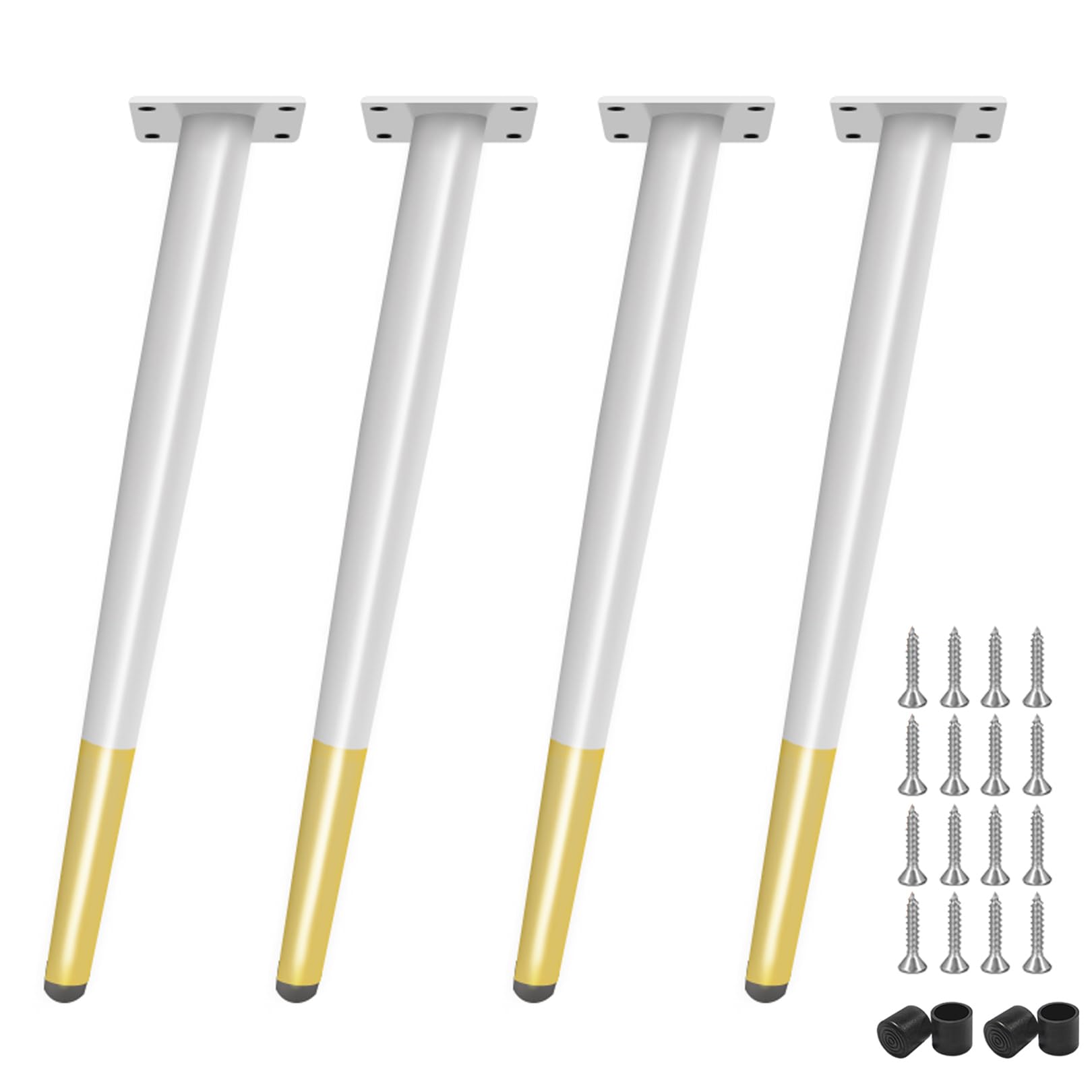 4 Pezzi Piedini Regolabili per Mobili Conico Piedi per Tavolino Gambe di Ricambio Obliquo per Divano Poltrone Cabinet Letto Tavolo Armadio Cassetti,con Viti (Bianco+Oro,40cm)