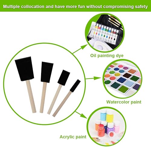 Miniatura 3 de conda Paquete de 50 pinceles de espuma de 0.5 a 2 pulgadas de diferentes tamaños, juego de pinceles de pintura con mango de madera, ligero,