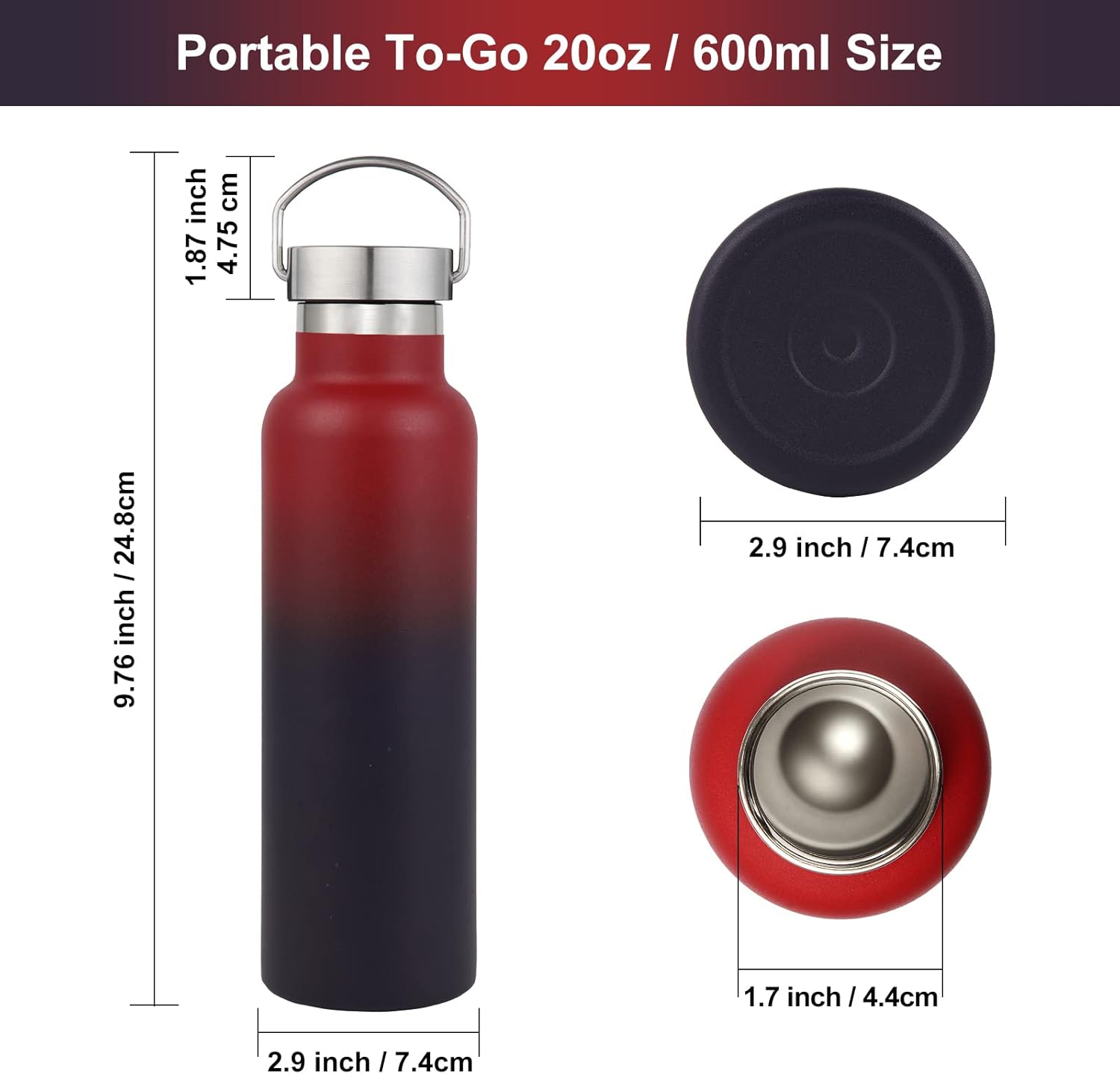 Volhoply 20 oz Water Bottle (Dark Rainbow,2)