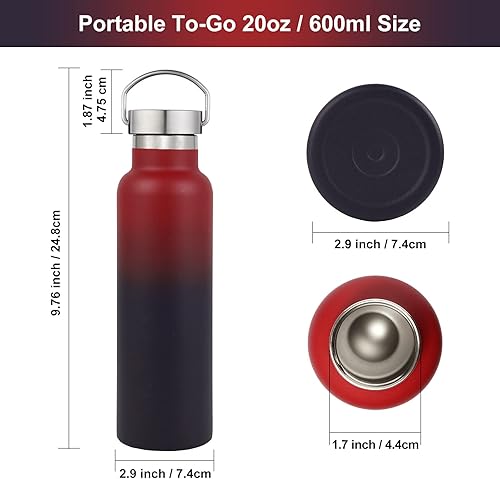 Miniatura 5 de Neihepal Botellas de agua aisladas de 20 onzas a granel, paquete de 2 botellas deportivas de doble pared de acero inoxidable con tapa de asa, termo