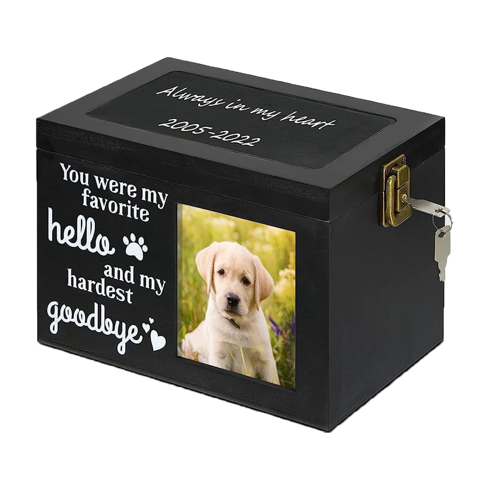 Pet Memorial Urns for Dog or Cat Ashes, Wood Dog Urns for Ashes, Pet Urn with Photo Frame, Memorial Keepsake Memory Box with Key and Lock, Personalized Pet Cremation Urn, Keep Your Pet Close Forever