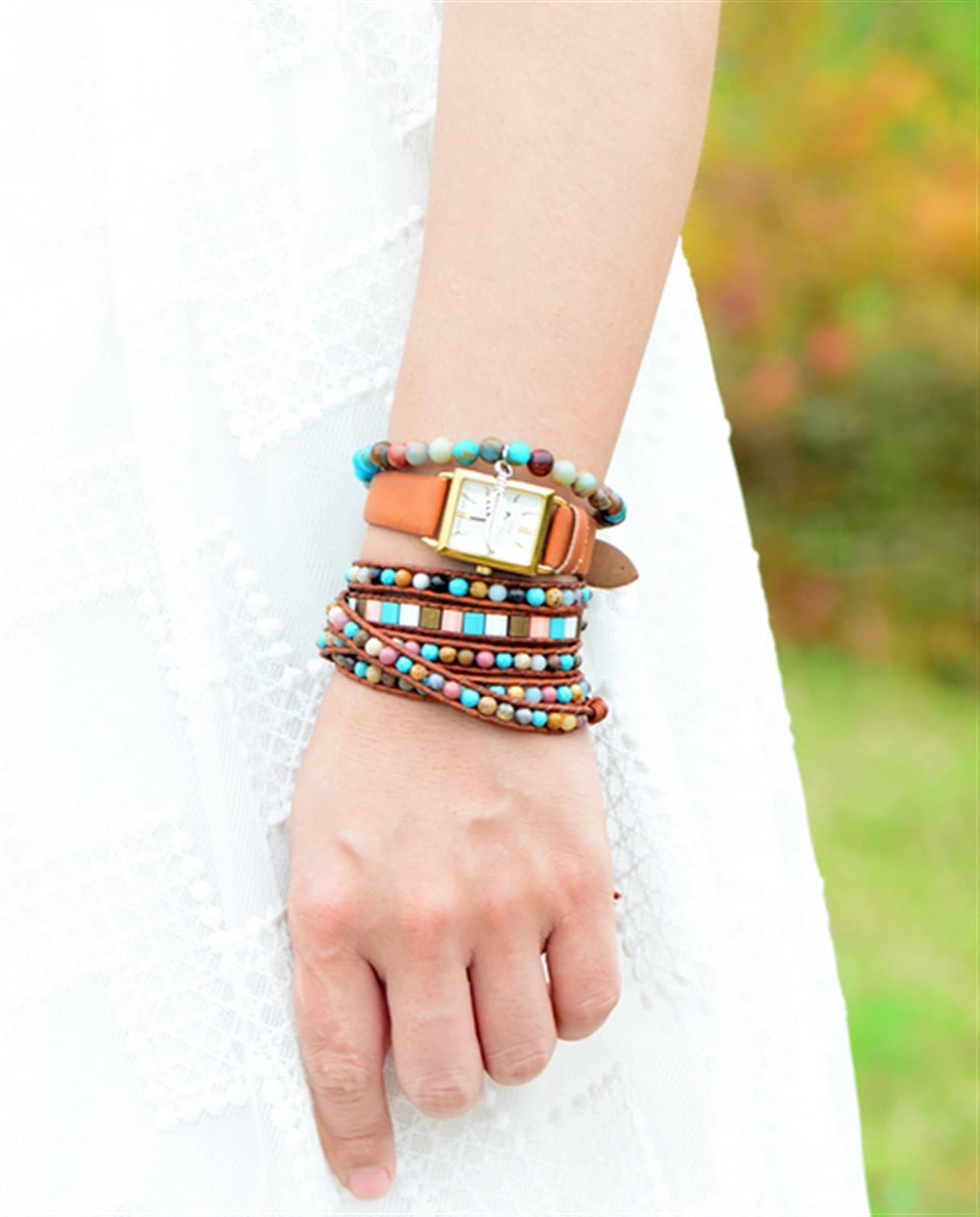 Naturstein-Armband, Naturstein, Onyx-Kristall, 5-lagiges Leder-Wickelarmband, mehrschichtiges Weben, Perlenarmbänder, Armband-Schmuck