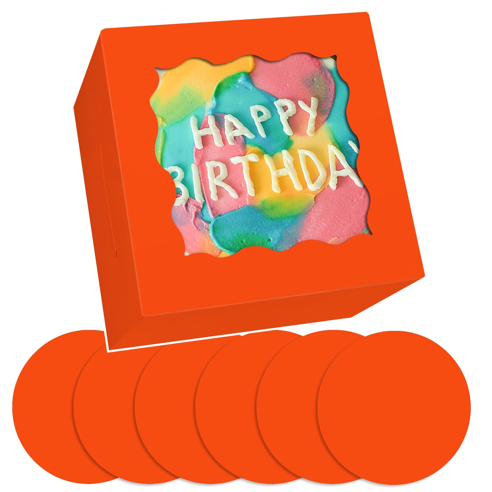 Gcardist 6x6x5 Inch Cake Box, 5 Sets Orange Cake Box with Window & 5 Sets 6 Inch Orange Cake Round Boards