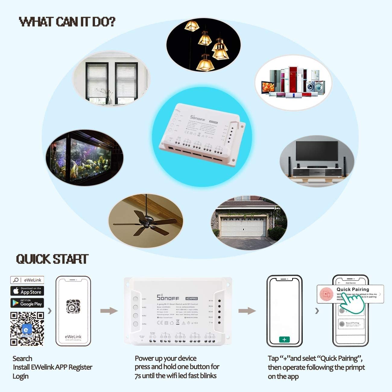 GeDi 4CH PRO R3 Interruttore WiFi Smart Intelligente Wireless 4 Gang Canali Inching/Self-Locking/Interlock Wireless RF Nest IFTT