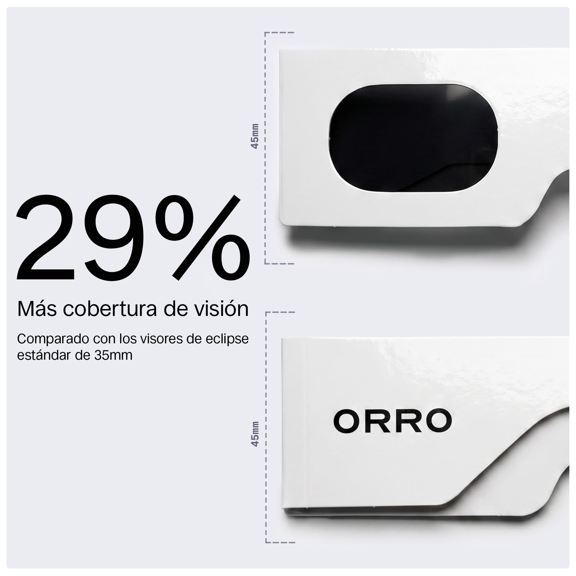 ORRO Gafas para Eclipse Solar de 45 mm, Pack de 2/6/12, Se Ajustan sobre Gafas Graduadas, Protección Ocular Certificada, Ensayadas según EN ISO 12312-2:2015, Marcado CE - Ajuste Edge