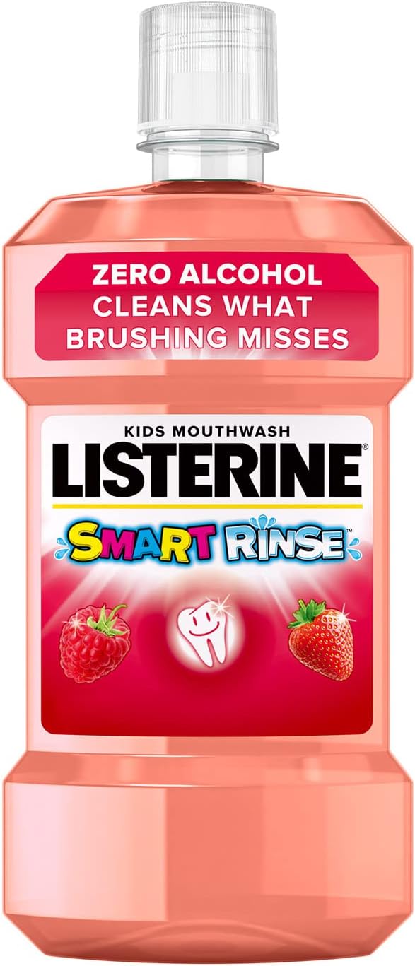 Listerine Smart Rinse Mild Berry Mouthwash (1x 500ml), Kids Mouthwash to Reduce Cavities, Bad Bacteria, and Cleaning Teeth, Gums, and Tongue, Sugar-and Alcohol-Free Formula