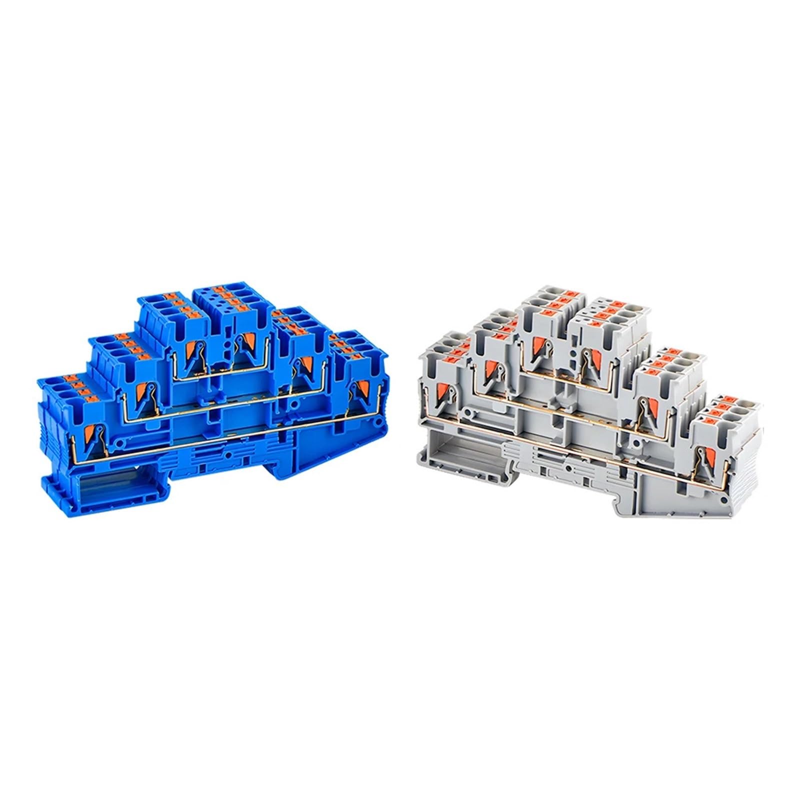 Morsettiera for guida DIN da 10 pezzi PT2.5-3L Connettore elettrico a triplo strato con collegamento a molla for cablaggio Morsettiera for conduttore di filo(BLUE)