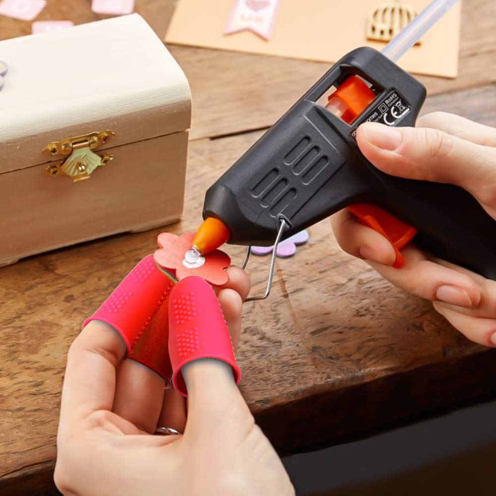 Hydream 12 Protège-Doigts Silicone Anti-Adhésif - 3 Tailles Pour Colle Chaude, Couture Et Scrapbooking (Noir Rouge)