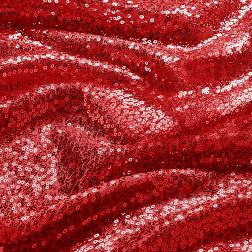 YPDY 1 Yard Red Sequin Fabric,48 Inch Width by The Yard,Sparkly Glitter Material for Xmas Decor Tablecloths Wedding Decor and DIY Sewing Projects