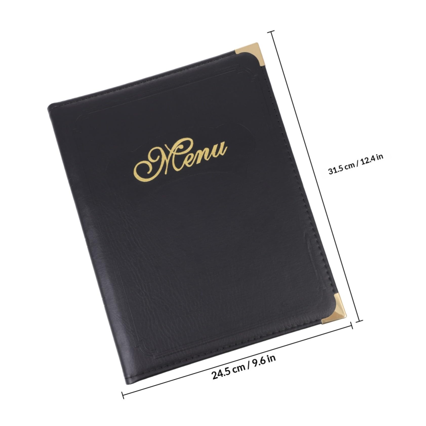 Cartella Porta Menù in Pelle A4 Nera per Ristorante e Bar, Libro Porta Menù Supporto Trasparente, Copertina Elegante Decorazioni Angolari in Metallo, Uso Professionale