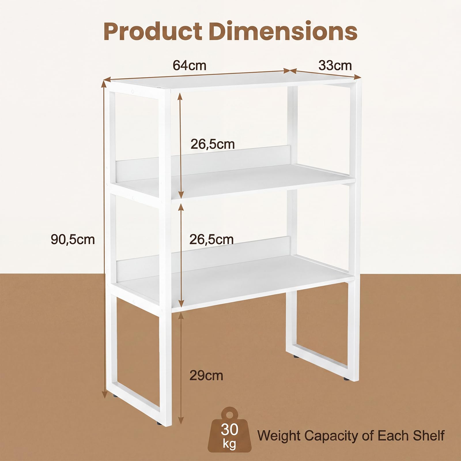GIANTEX Etagere Bureau a Poser sur Burea à 3 Niveaux, Bibliothèque de Bureau avec Étagères Ouvertes, Structure Métallique, Meuble de Rangement pour Cuisine, Chambre, Dortoir, 64 x 33 x 90,5 cm