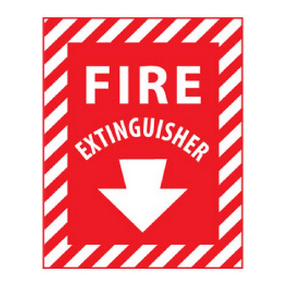 NMC FXPSER FIRE EXTINGUISHER Sign - 9 in. x 12 in. Rigid Plastic Fire Safety Sign with Arrow, White Text on Red Base