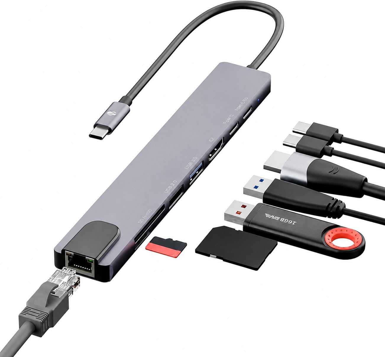 CT81 (8 in 1) Multiport HUB, 4K HDMI, 100 Watts PD Charging, USB 3.0, 2X Type C, 2X USB, SD, mSD, RJ45, Compact Metal Design, LED Indicator, Multi OS Compatible-image-36