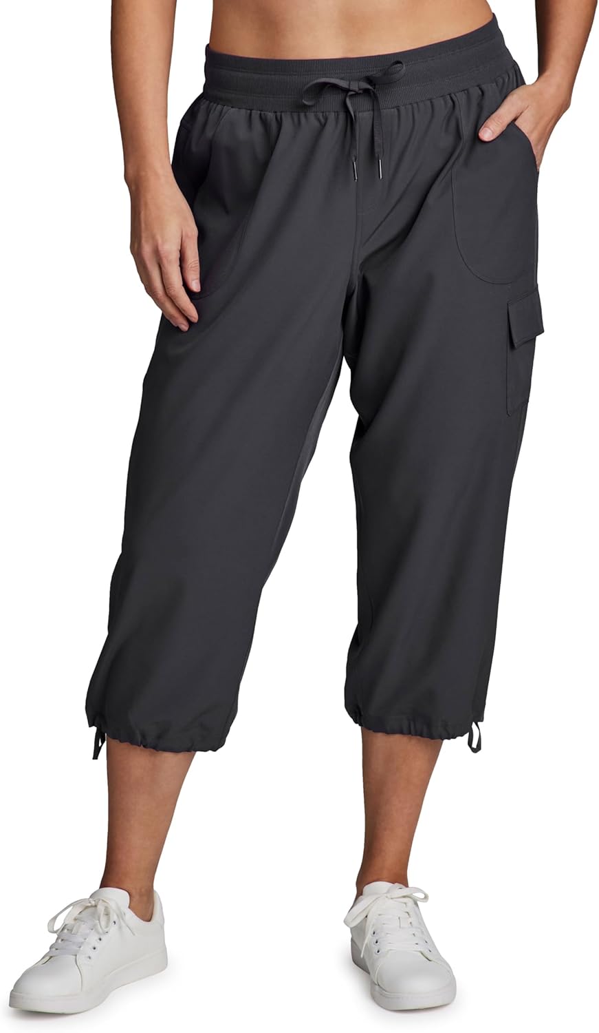 RBX Active Women's Plus Size Fashion Lightweight Woven Body Skimming Drawstring Cargo Capri Pant