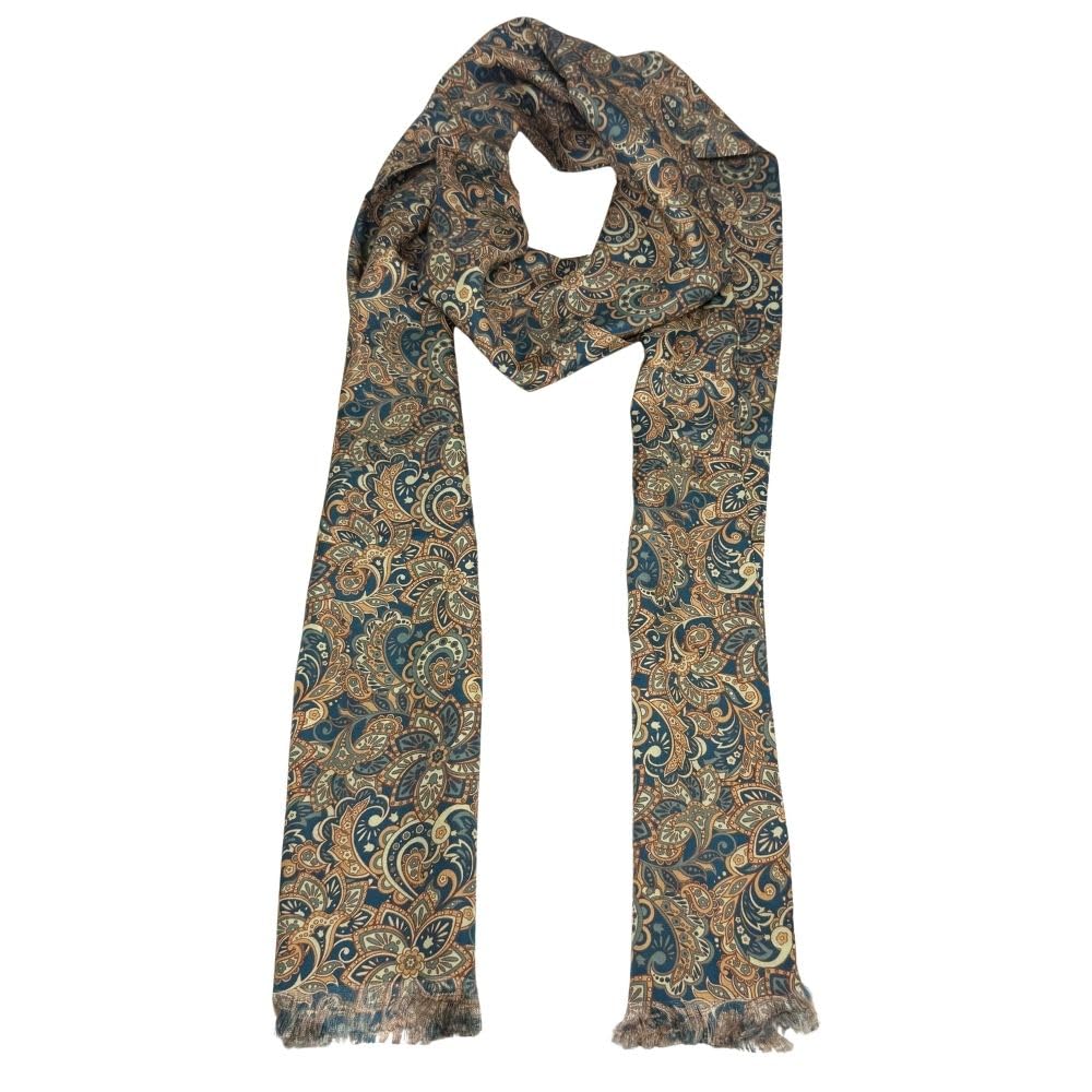 Navy Blue Paisley Silk Scarf for Men-image-20