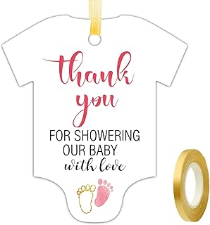 50 PCS Cute Pink Little Feet Thank You Tags - Baby Shower Favor Decorations