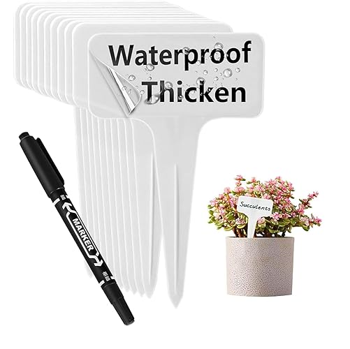 DaTpuik 100 PCS White Plastic Plant Tags Thick Gardens Labels T-Type Nursery Markers Re-Usable - 4 inch - White T Label