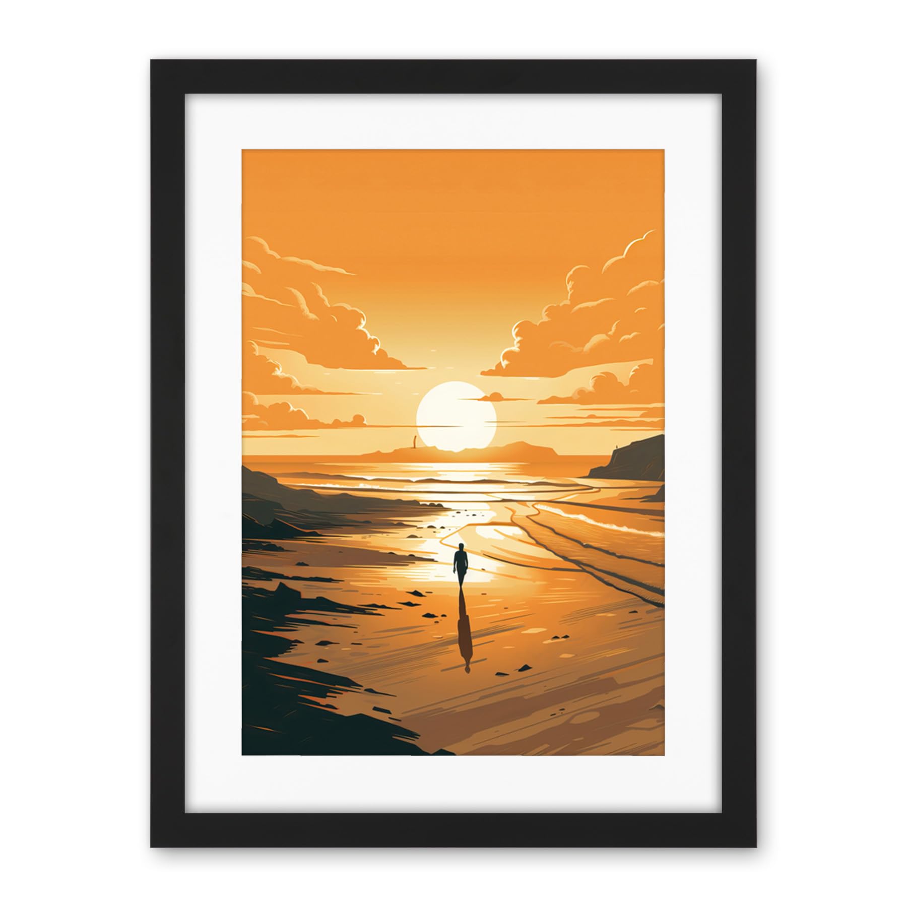 Artery8 Walk into the Sunset Sand Beach Coastal Landscape Artwork Framed Wall Art Print 18X24 Inch