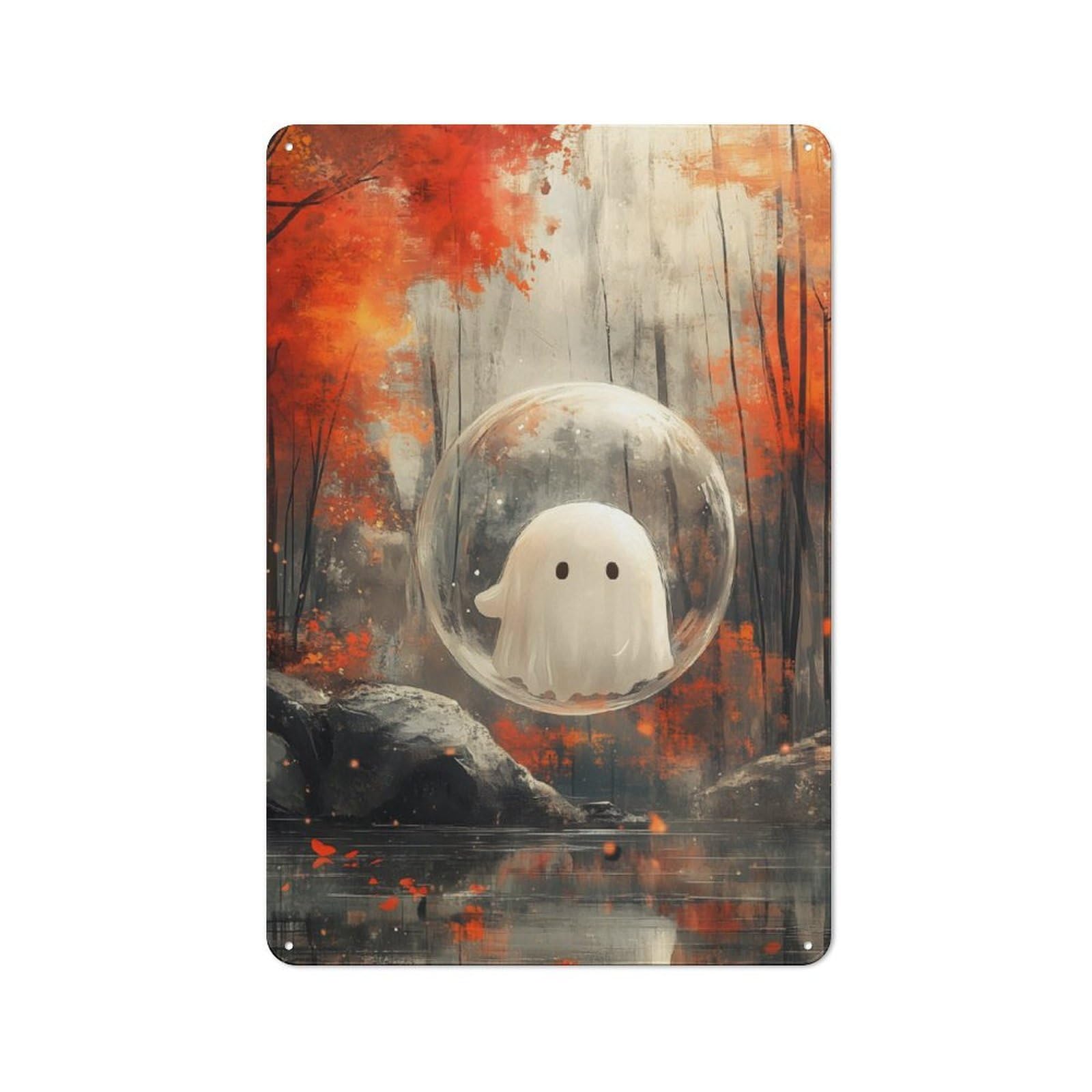 Junmoney Ghost In A Bubble Metal Wall Sign 30X20cm, Rustic Decor For Hallway Wall, For Metal Sign Collectors, For Garage And Workshop Walls