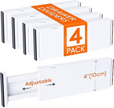 Lifewit 4 Pack 4" High Drawer Dividers 28 -43.5cm/11-17" Adjustable Kitchen Drawer Organiser, Expandable Drawer Dividers Separator for Clothes in Bedroom/Bathroom/Office Organisation & S...