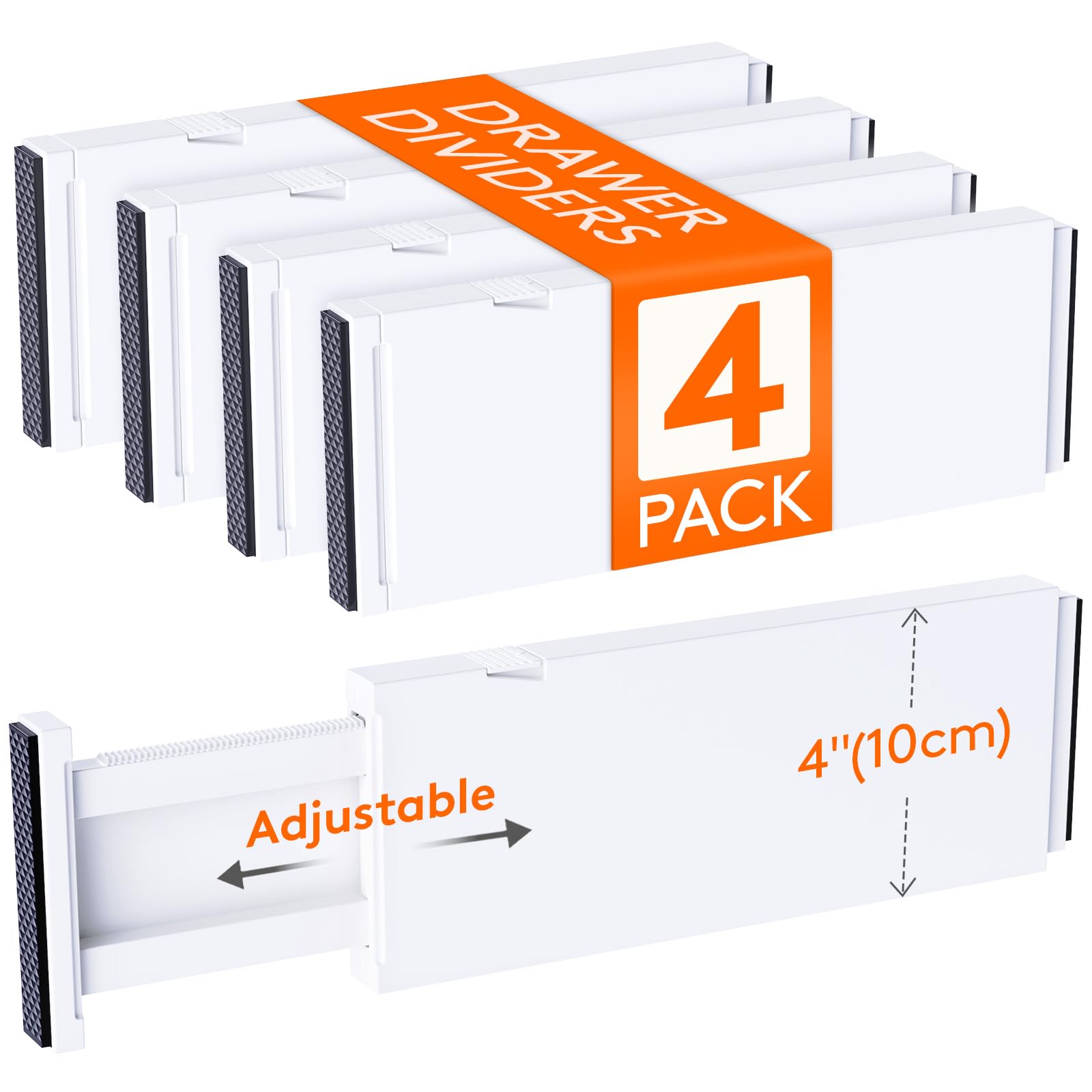 Lifewit 4 Pack Drawer Dividers 4" High,11-17" Adjustable Dresser Drawer Organizers for Clothes, Expandable Dresser Separators in Bedroom/Bathroom/Kitchen/Vanity/Office Organization and Storage, White