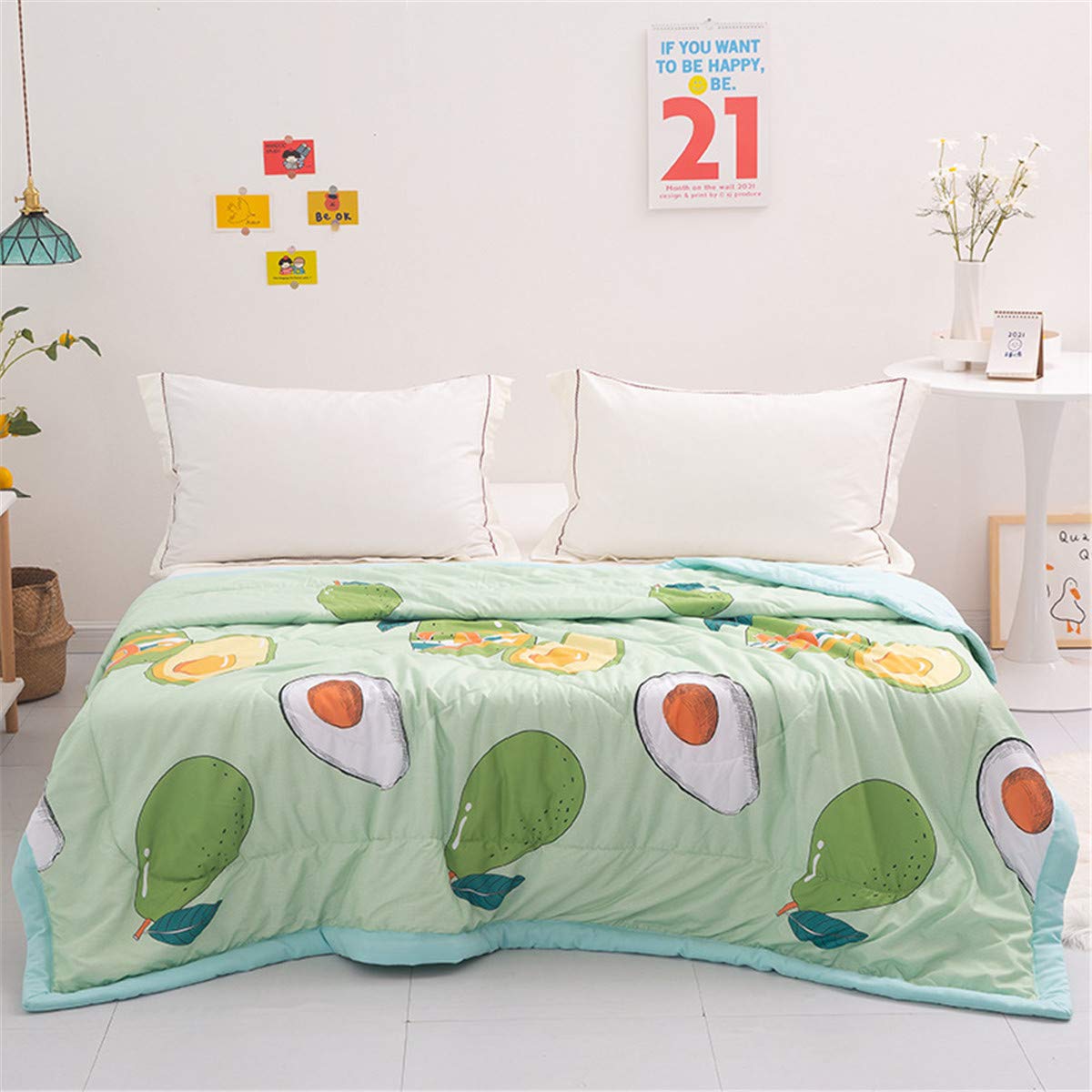 Couvre-lit matelassé avocat 200x230 cm réversible en microfibre douce