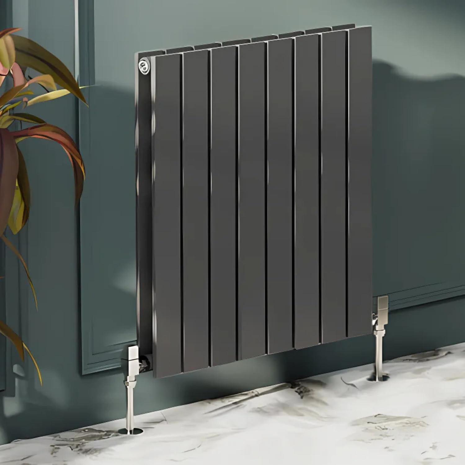 Go Bathrooms Pinta Compact Horizontal Double Panel Radiator 600 x 544mm Grey Flat Panel Horizontal Wall Mounted Slim Designer Radiator