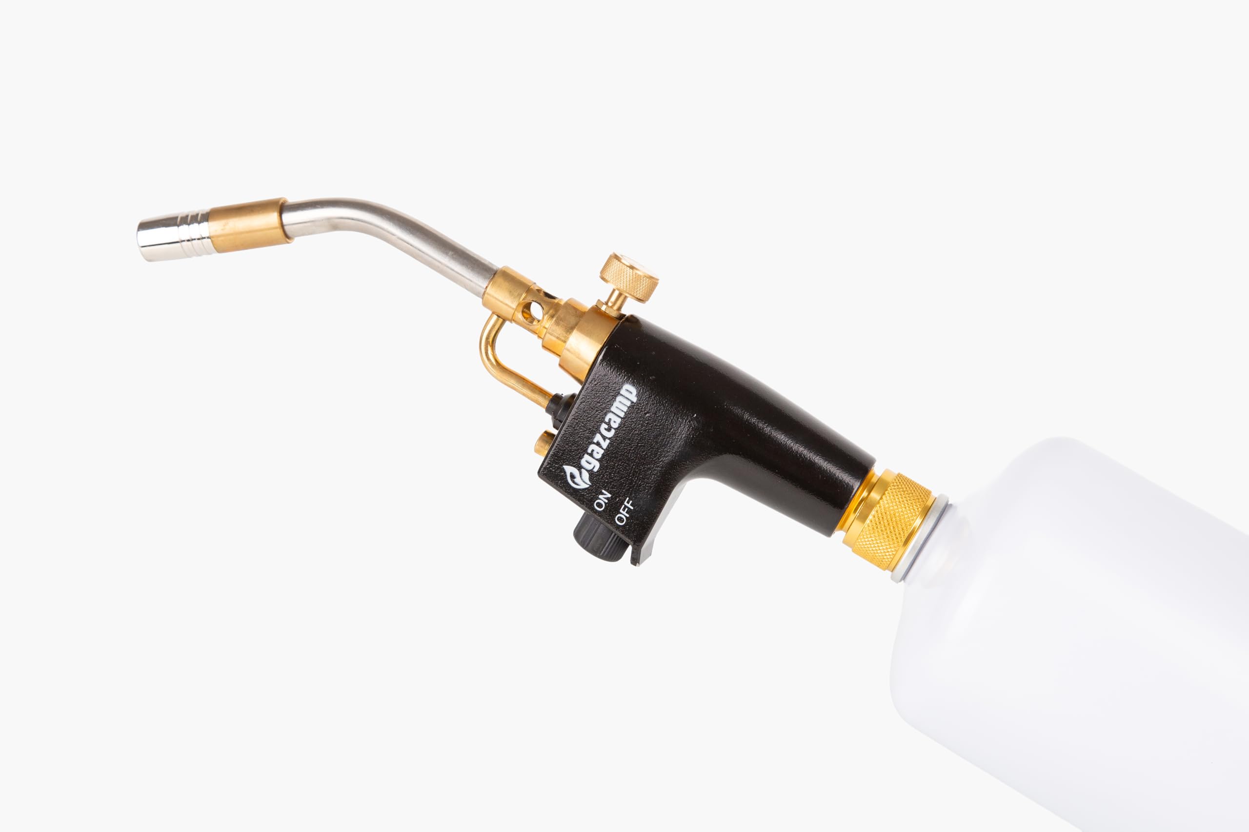 Gazcamp Profi Turbo Lötbrenner 3,5 kW 2400°C / 950°C mit Piezozündung 7/16" Gewinde mit 330g Gaskartuschen Überkopf-Arbeiten Lötpistole Gasbrenner (Lötbrenner Einzeln)