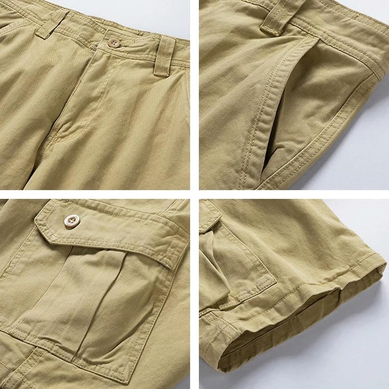 Men's Summer Solid Casual Classic Cargo Shorts Cotton Multi-Pocket Breathable