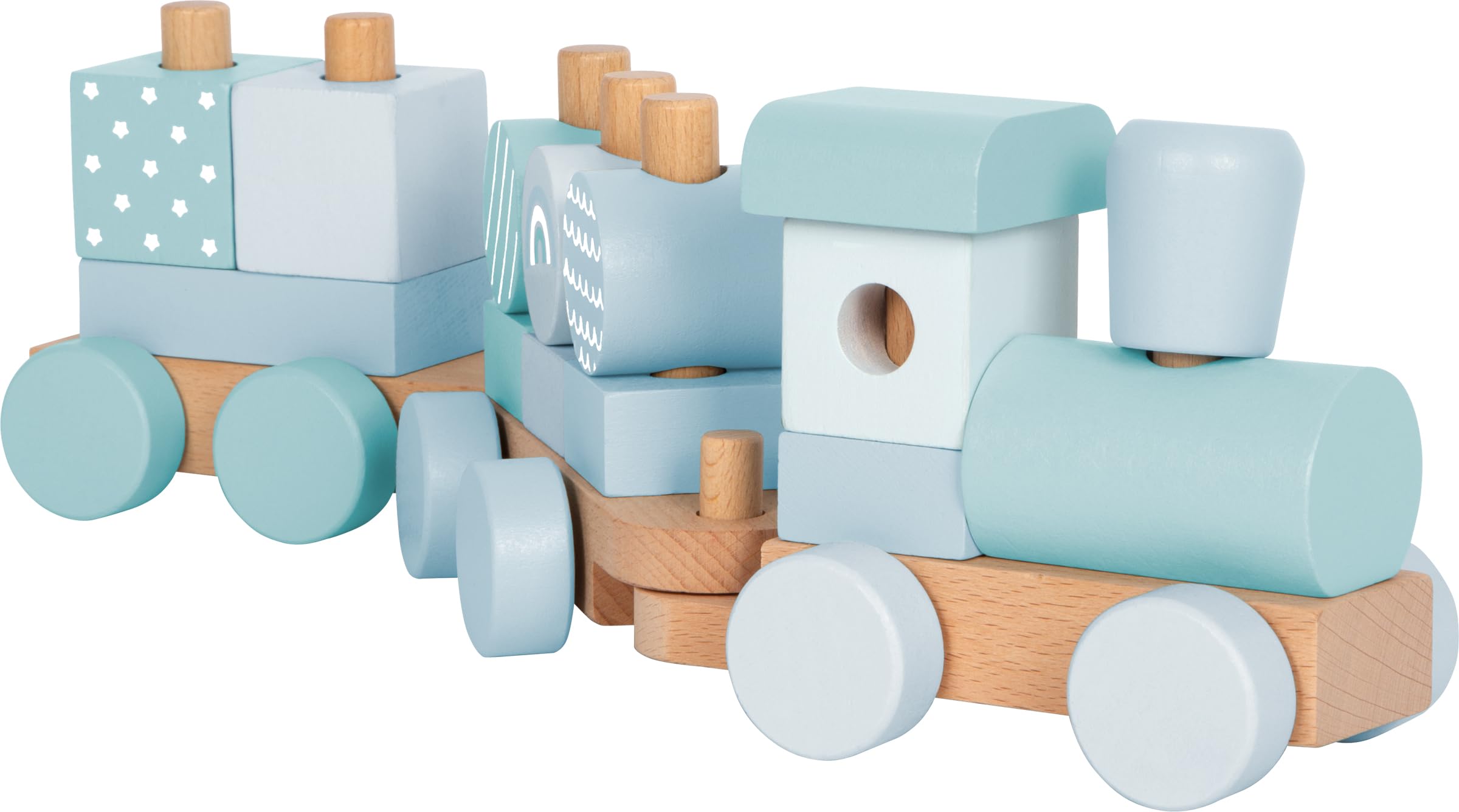 small foot Wooden Train blue, inserting & stacking toy with 14 pieces, decorative train, for ages 12+ months, 12695