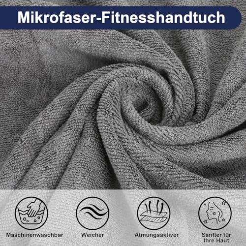 QKJEM 135 X 50 cm Fitness Handtuch mit Belüfteter Reißverschlusstasche Hellgraues Sporthandtuch Fitnessstudio Handtuch Fitnessstudio Ultra Saugfähig Schnelltrocknend Anti Rutsch für Gym Sauna Reise