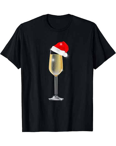 Christmas Champagne T-Shirt Cool Glass Santa Hat Drink Tee T-Shirt