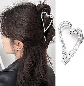 Amazon.co.jp: KOLONAMS ハートヘアクリップ、メタルシルバー