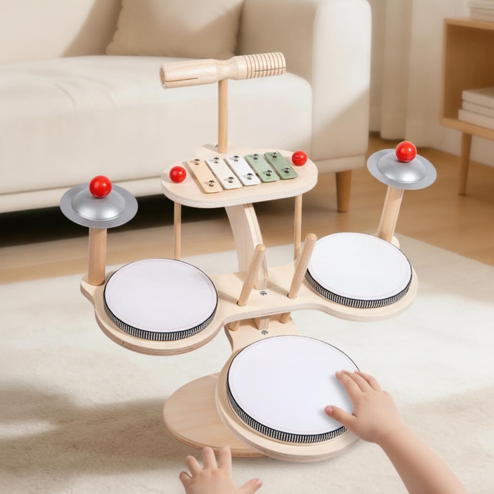 harayaa Juego de Percusión Infantil con Batería Platillos Xilófono y de Madera con Mazos Ergonómicos para Coordinación y Adecuado para Niños en Aula Hogar Regalo Educativo