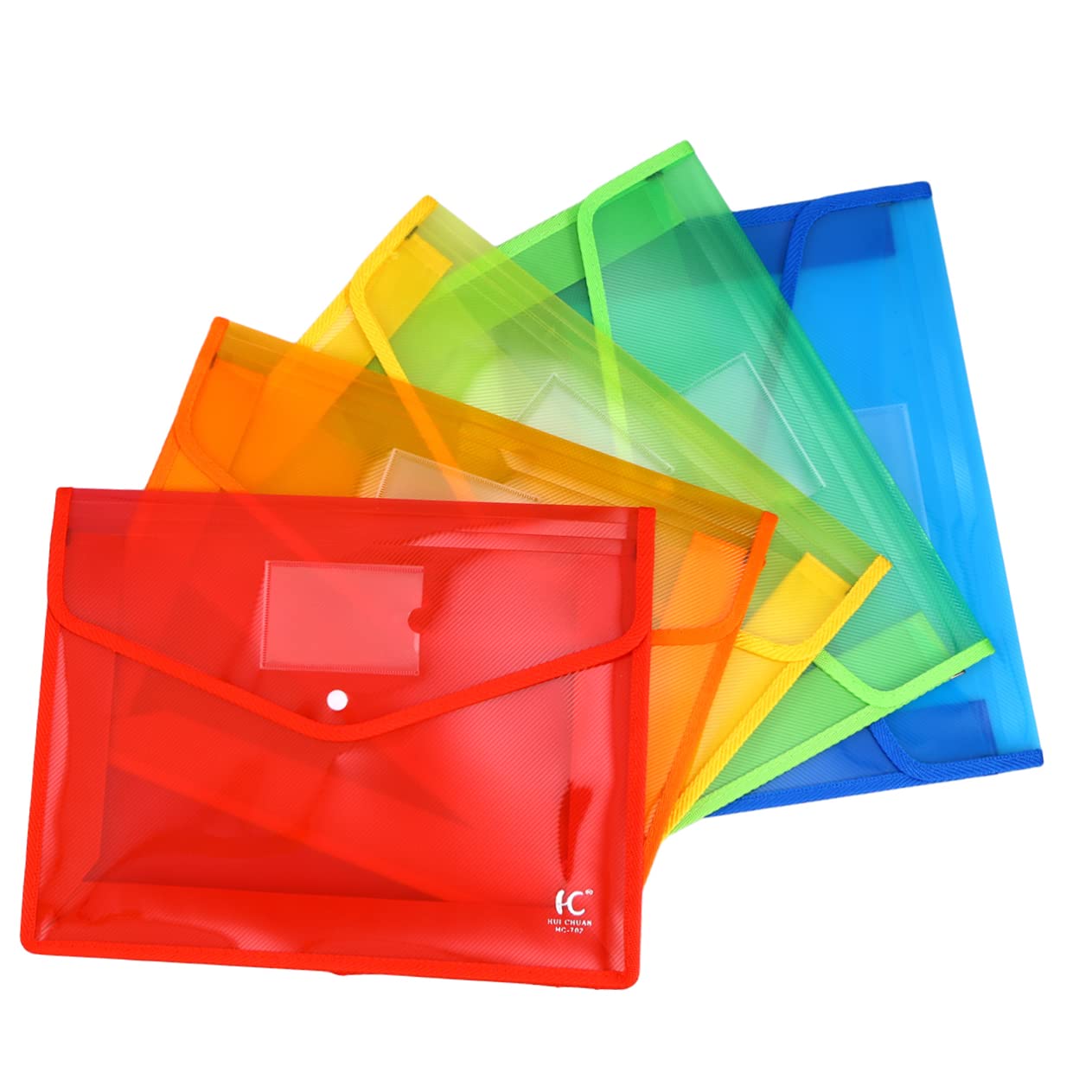 Tofficu 5pezzi Cartella Portadocumenti in Plastica Trasparente con Bottone Pressione Busta da Ufficio Sacchetto Portaoggetti per Organizzazione e Trasporto